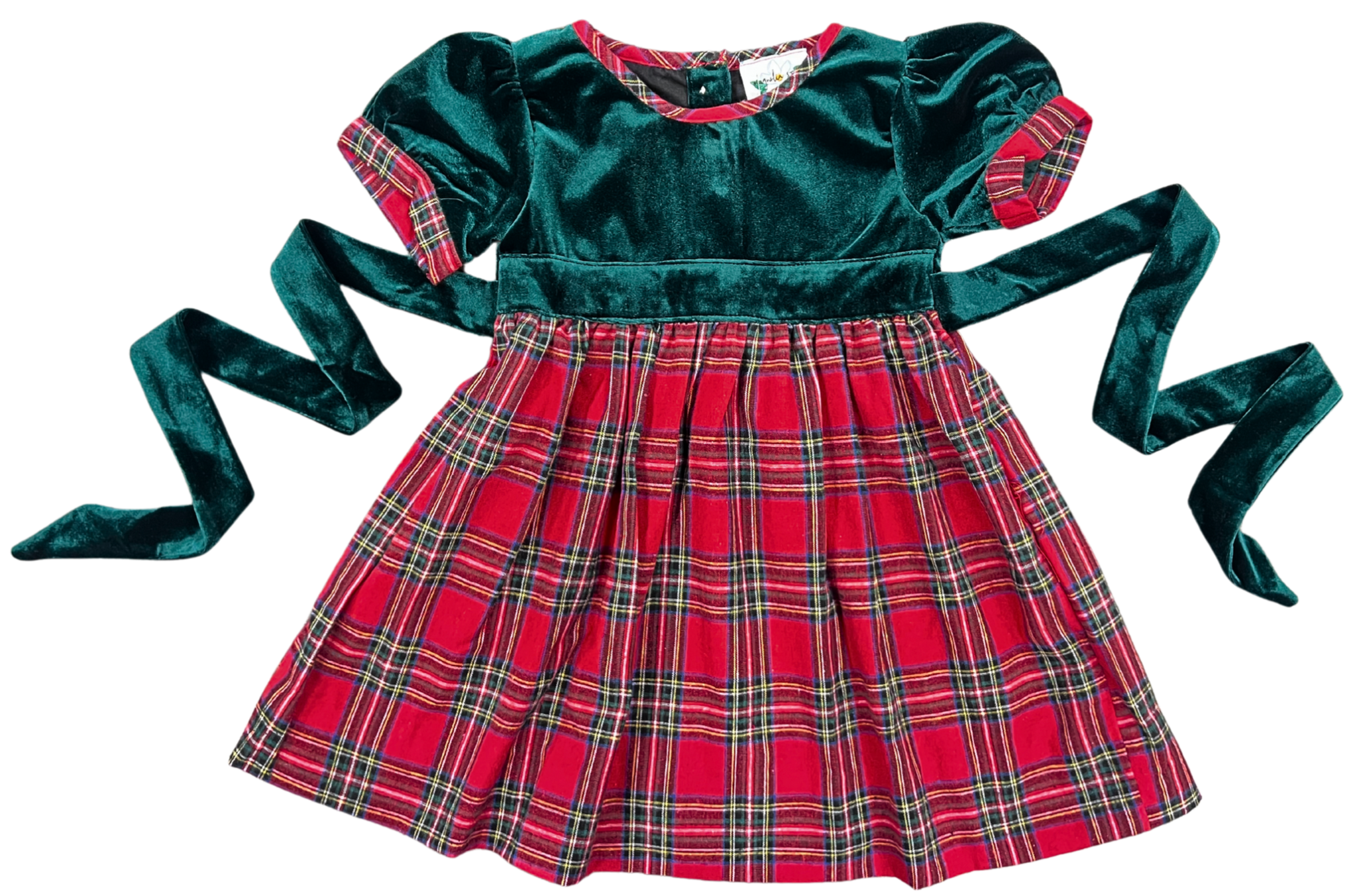 Green Velvet / Red Plaid Dress