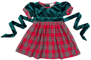 Green Velvet / Red Plaid Dress