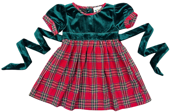 Green Velvet / Red Plaid Dress