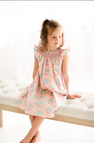 Smocked Coral Floral Dress