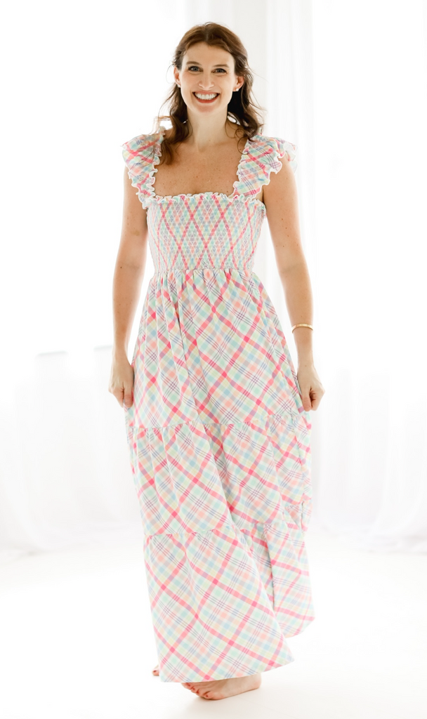 Pastel Plaid Mom Dress Magnolia Steel by HCS Pastel Plaid Mom Dress Magnolia Steel by HCS