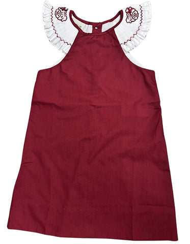 Maroon Bulldog Smocked Sleeve Dress