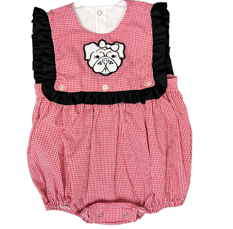 Red Gingham Bulldog Reversible Girl Bubble