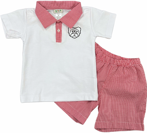 Red Gingham Bulldog Polo