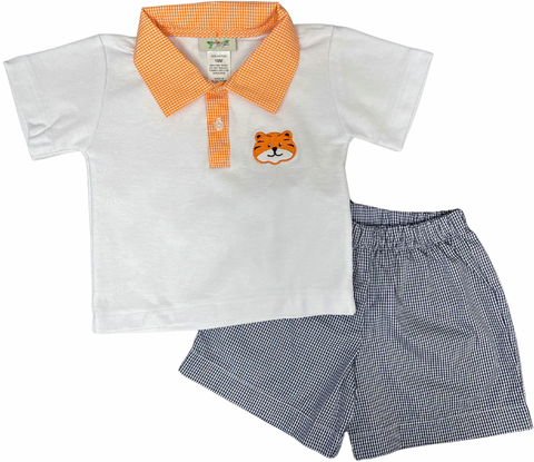 Orange Gingham Tiger Polo