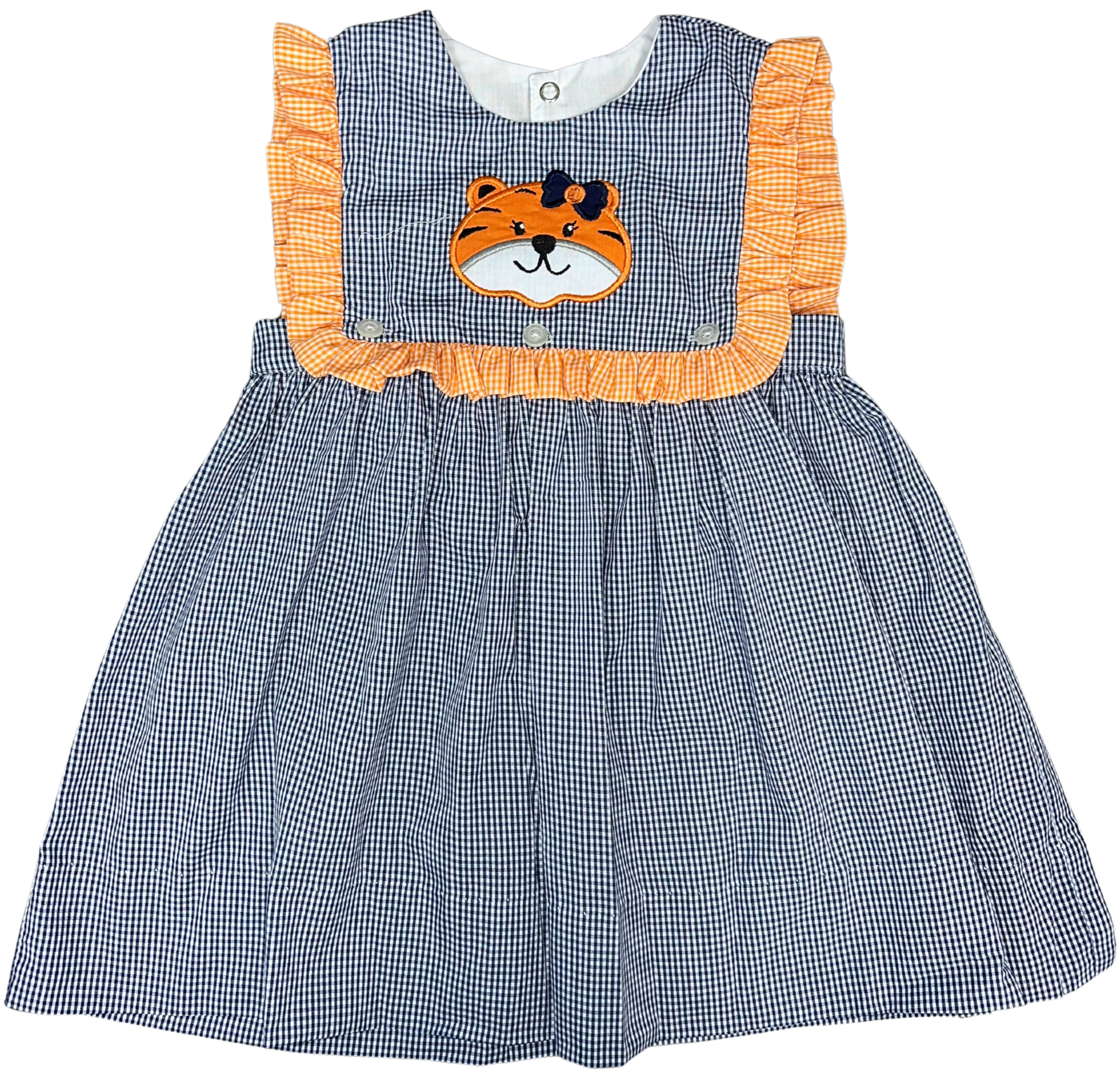 Navy/Orange Gingham Reversible Tiger Dress