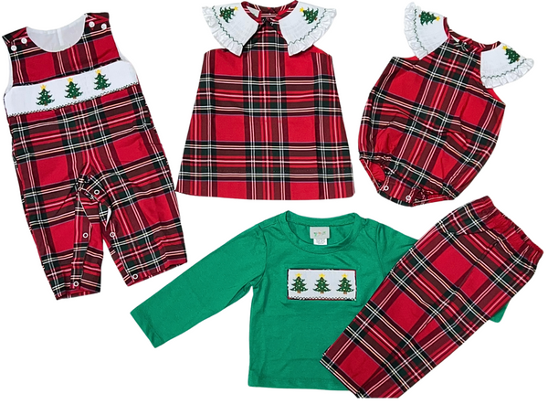 Smocked Sleeve Plaid Tree Bubble