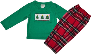 Smocked Plaid Tree Pant Set