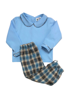 Blue and Brown Tartan Boys Pant Set