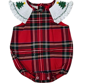 Smocked Sleeve Plaid Tree Bubble