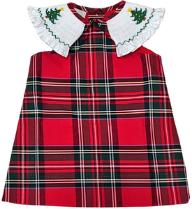 Smocked Sleeve Plaid Tree Dress