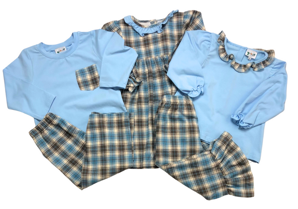 Blue and Brown Tartan Girls Pant Set